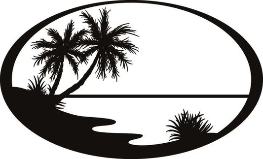 Wooden Oracal Vinyl Decal Ocean Beach Island Palm Tree Nature Wall Sticker