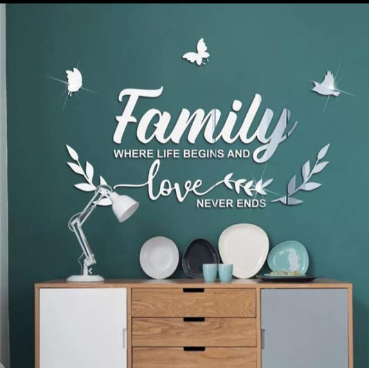 3D Acrylic Family Mirror Wall Sticker (Silver)