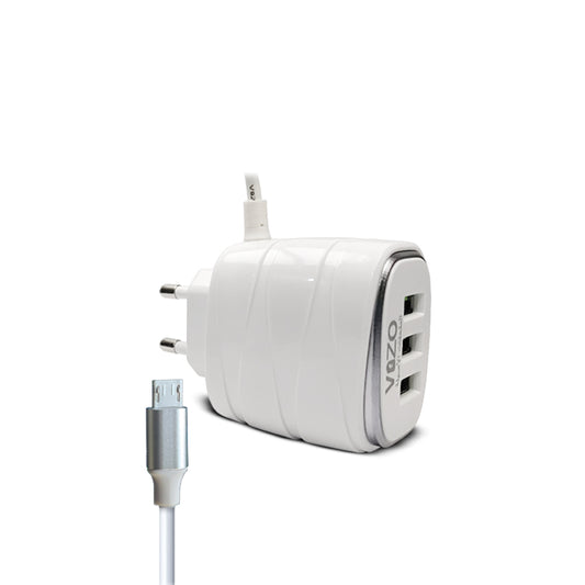 VIZO V16 Fast Charging With Triple USB Ports | Android Mobile Phone Charging Adapter with Usb Data cable | Travel Charger