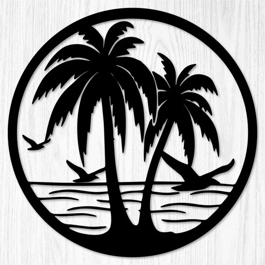 Wooden Beach Palm Trees Circle Metal Wall Décor Wall Sticker