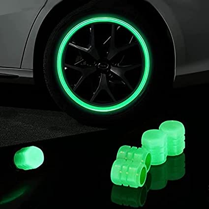 Universal Fluorescent Motorcycles, Cars (4 Pcs) Tire Valve Caps Green Noctilucent Light Automobile Tire Valve Stem Caps, Fluorescent Car Tire Air Caps Cover Glow At Night Compatible With Truck, Suv, Motorcycles, Cars (green) PACK OF 4