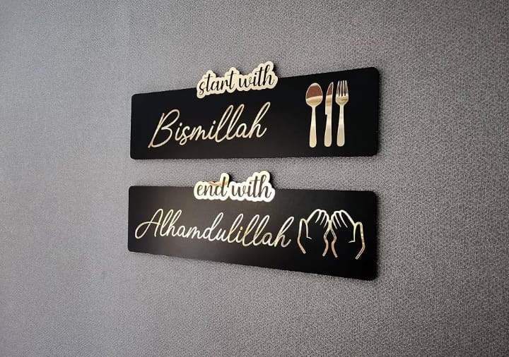 2pec set Start with Bismillah End with Alhamdulillah Islamic calligraphy Acrylic+wooden / Golden &amp; silver color