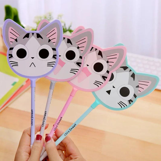 6 pcs Newest Plastic Cat Fan Shape Creative Student Prize Stationery   Pen