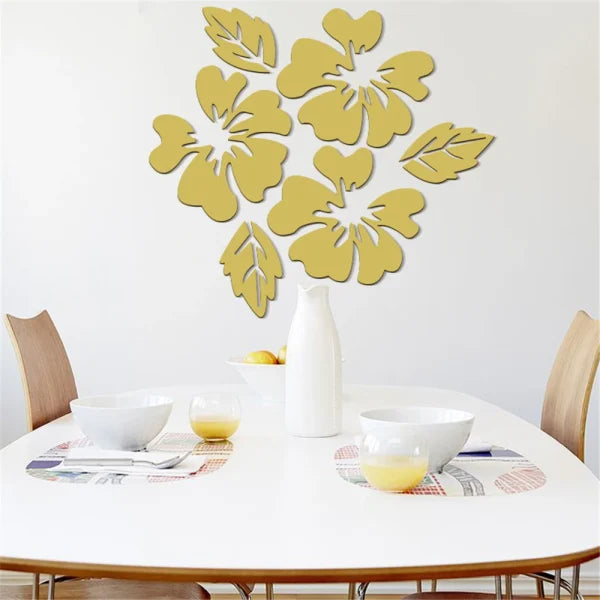 Acrylic Flowers Leaf Wall Stickers Reflective Mirror Home DIY Decoration (random color)