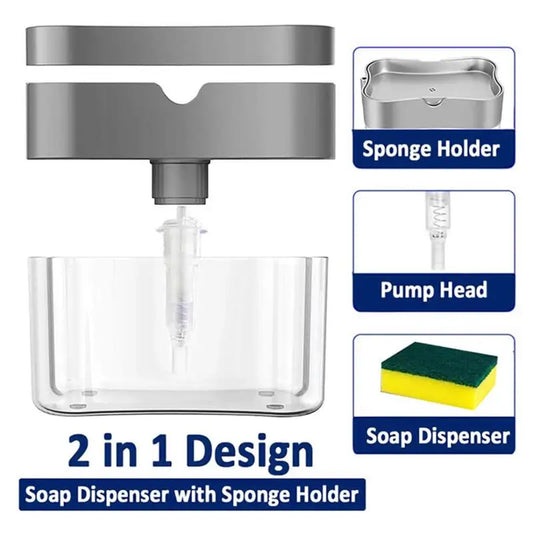 2-in-1 Multi-function Dishwashing Liquid Box Soap Pump Dispenser Sponge Holder For Dish Soap And Sponge Kitchen Clean Tool - Each