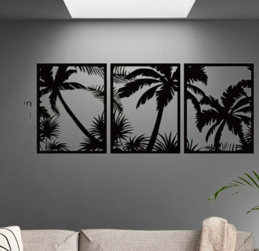 Wooden Palm Trees Wall Decoration (3pc Set)