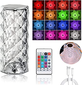 16 colors Diamond Rose Crystal Acrylic USB Rechargeable Bedside Table Lamp