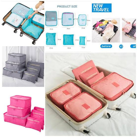 6pcs set travel storage bag portable luggage | Random color.