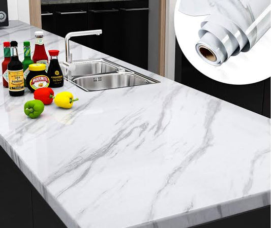 white Marble Sheet Marble Sheet for Kitchen - Anti Oil and Heat Resistant Wallpaper White Marble Sheet (60*200 cm)