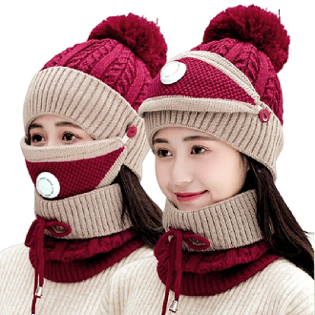 Winter Beanie Hat Scarf Cover Set Fleece Cozy Warm set of 3 cap ,mask and neck scarf