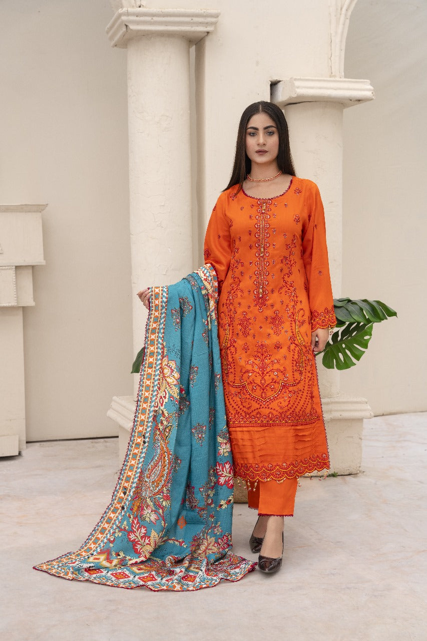 ZARMEEN &amp; EMAAN® Boring Viscose Embroidery  Unstitched l 3 PIECES