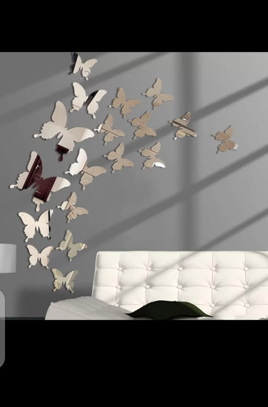 Acrylic mirror Butterfly Wall stickers 18pc set