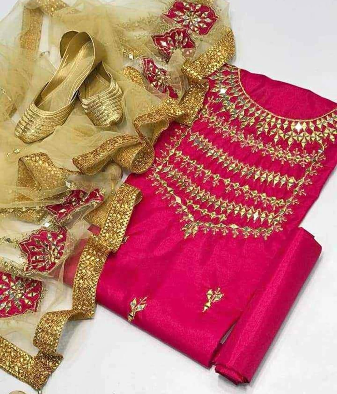 4 Piece Unstitched Suit – Pink (with Khussa)