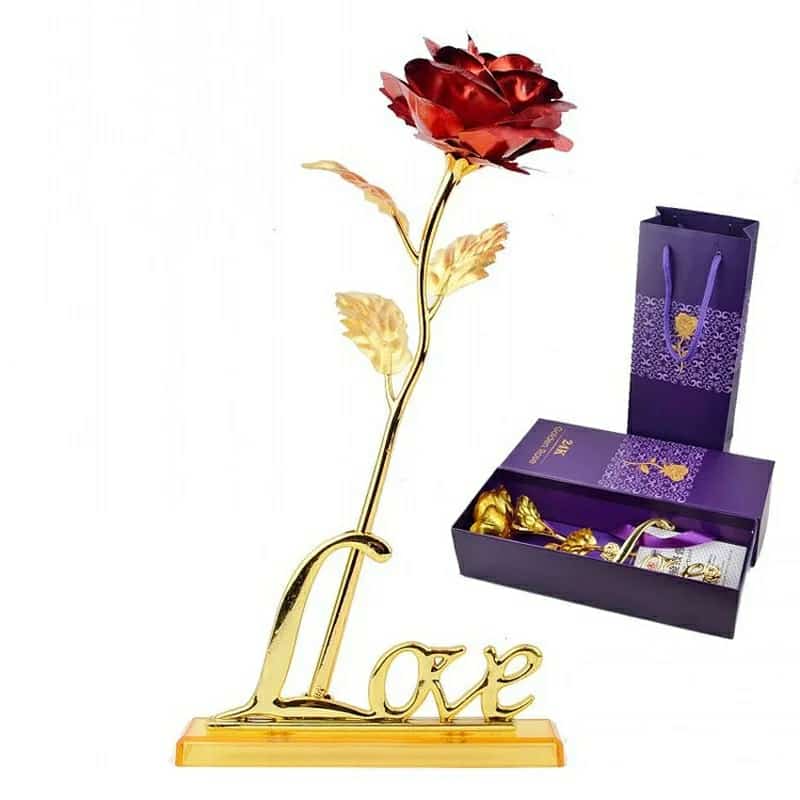 24k Gold Plated Rose With Love Holder Box Gift Valentine's Day - Mother's Day Gift - Flower Gold Dipped Rose