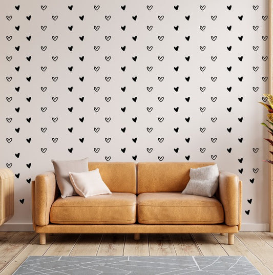 90 Heart Shaped Stickers Line Art For Wall Decoration | Heart Patterns | 1.9inch each