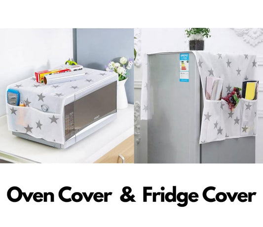 2 Pcs Set Oven Cover and Fridge Cover Kitchen Microwave cover Waterproof Oil Dust Double Pockets Microwave cover Oven Cover and fridge cover