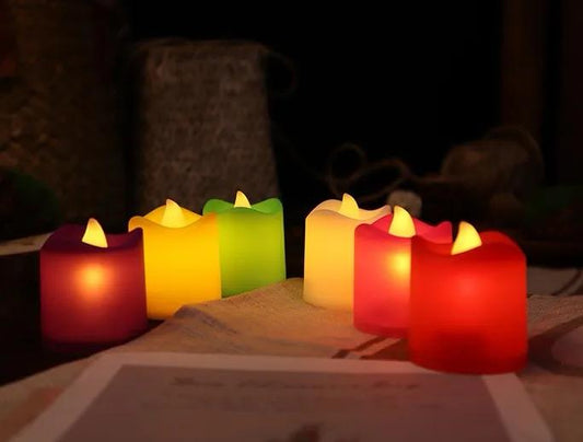 ( Pack of 6 ) Warm White | Flameless Led Tea light | Candle Decorative | Battery Operated | Tea Lights (Random Colors)