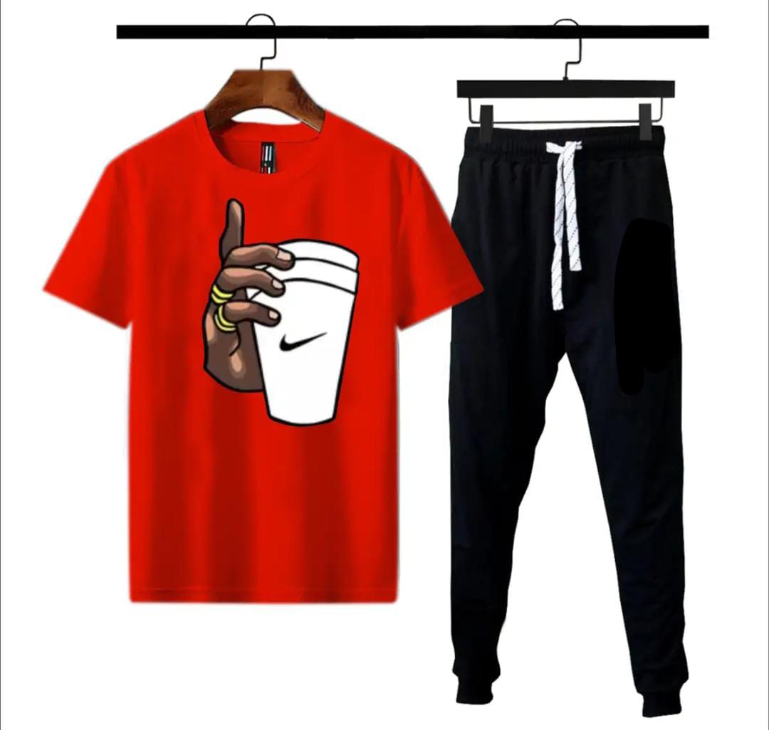 (Red) Black live like a king  Printed gym wear Half Sleeves O Neck Trouser &amp; Tshirt Tracksuit For Men highly recommended tracksuit for Boys