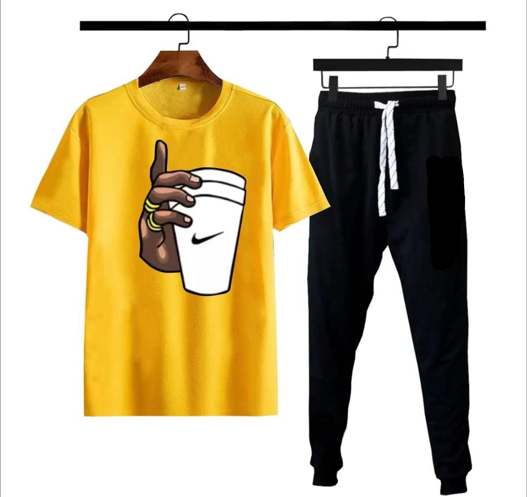 (Yellow, Black )  like a king Printed gym wear Half Sleeves O Neck Trouser &amp; Tshirt Tracksuit For Men highly recommended tracksuit for Boys