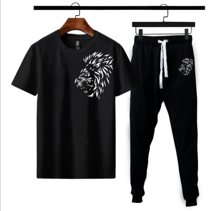 (Black ) live like a king PRINTED TROUSER+T-SHIRTS TRACKSUIT