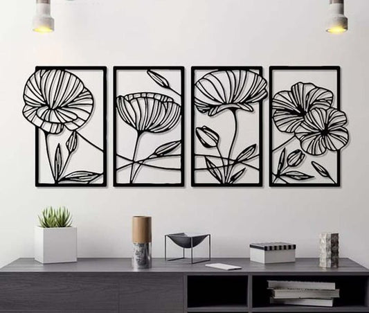 4 pec set  Flowers  Wall decorations stickers  MDF material