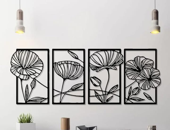 4 pec set  beautiful floral artwork Flowers  Wall decorations  MDF material