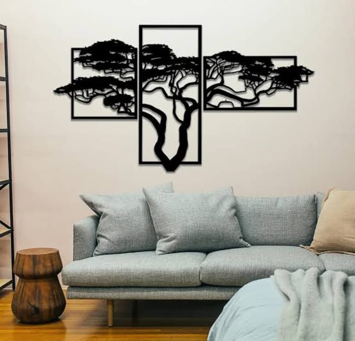 3 pec set Tree Wall art MDF material  Black color