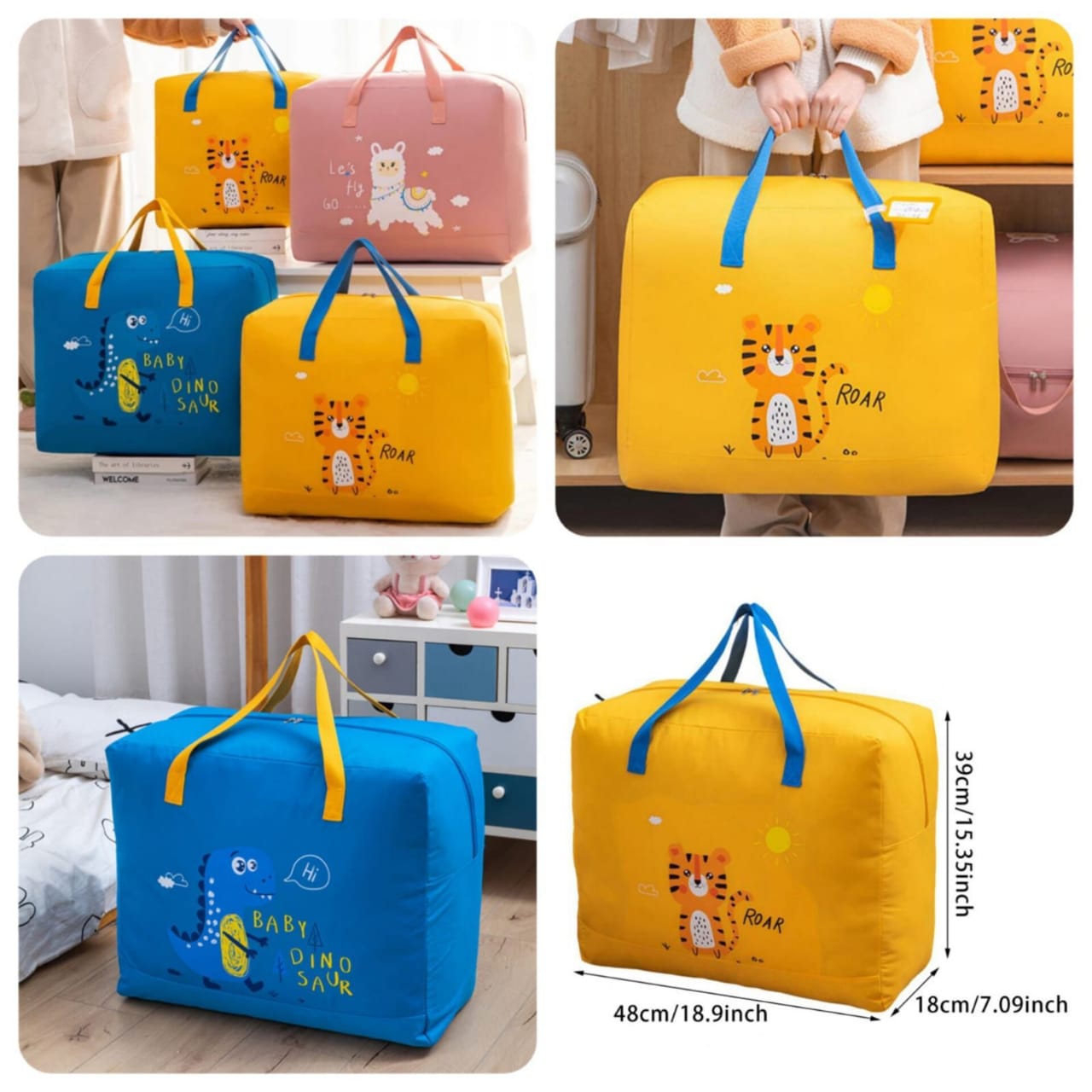 Storage Bags Cartoon Pattern Double Zipper 90 GSM ( random color )