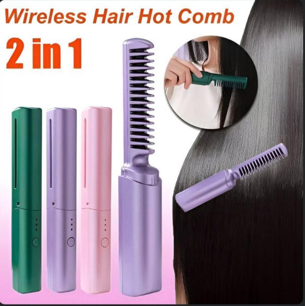 2 in 1  Wireless mini rechargable comb hair hot comb / Travel Comb Hair Straightener, Cordless/Wireless, Rechargeable (random color)