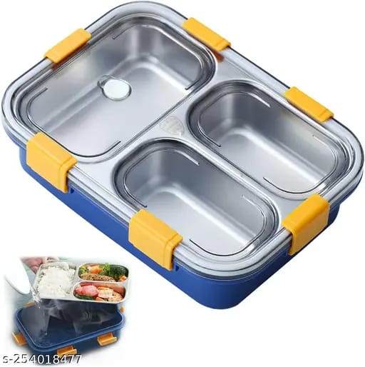 Stainless Steel lunch Box premium | Lunch Boxes with Removable Inner Plate Reusable for Adults, Kids Leakproof Reusable Microwave Freezer Safe (Random color)bag