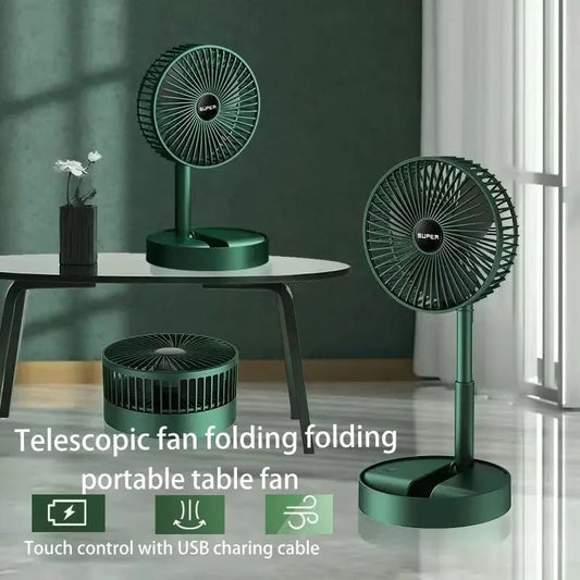 Portable Rechargeable Telescopic Folding Fan | USB Foldable | Table Desk Fan | Telescopic Design Floor | 3 Speeds Rechargeable, Foldable, Adjustable height Fan (Rechargeable) (Random color)