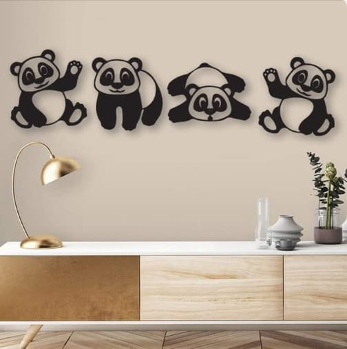 4 pec set Panda  Kids room decoration  Wall art Black color