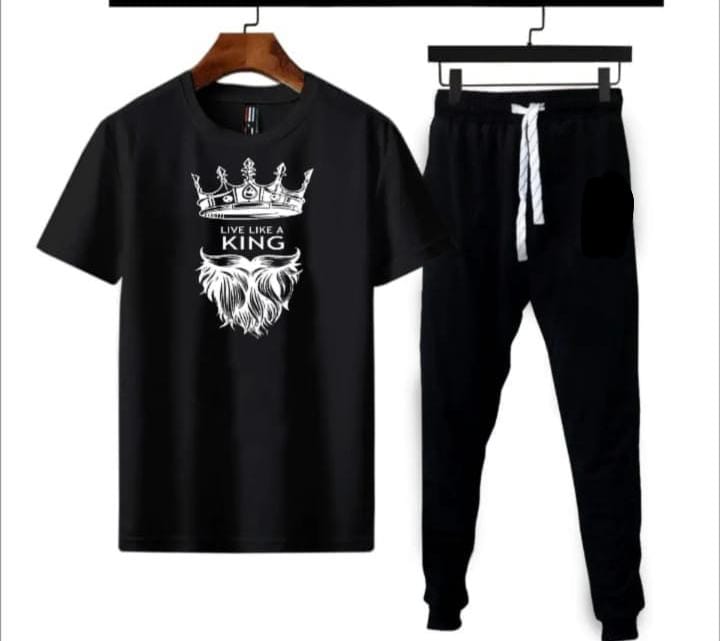 (Black ) live like a king PRINTED TROUSER+T-SHIRTS TRACKSUIT