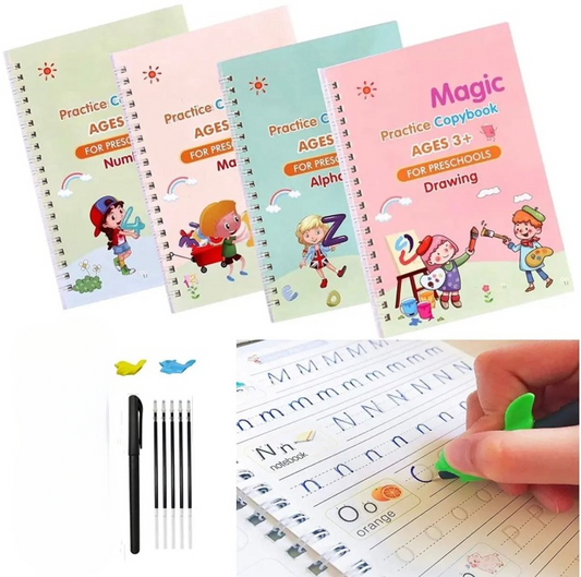 4 Pcs Set Magic Practice Copybook Book For Kids Calligraphy English Letter Baby Drawing Magic Book Calligraphy Lettering (5  refill)