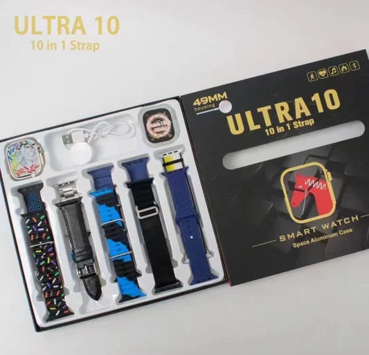 Ultra 10 Smart Watch | 10 In 1 Straps+jelly Case | Super Hd Display 49mm | Multi Color Straps & Wireless Charging