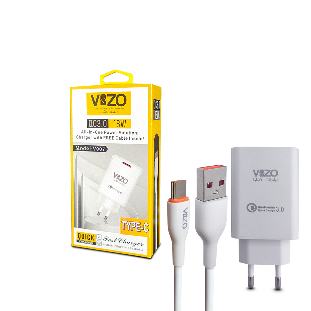 VIZO V007 Type C 18W Fast Charging 1 USB Port | Android Mobile Phone Charging Adapter